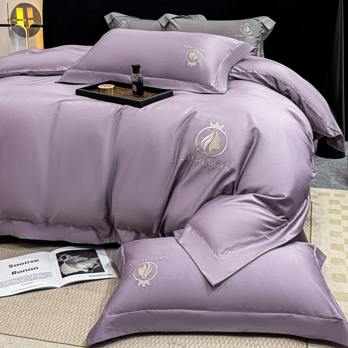 91家纺网 家纺一手货源 找家纺 盛凡家纺 2026春夏新款全棉纯棉100支长绒棉绣花四件套--萨尔夫人 萨尔夫人-烟紫