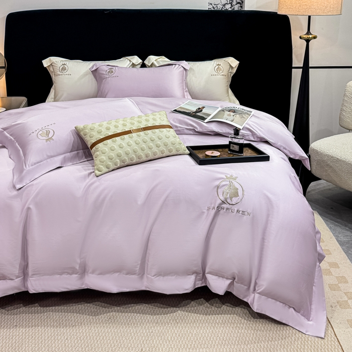 91家纺网 家纺一手货源 找家纺 盛凡家纺 2026春夏新款全棉纯棉100支长绒棉绣花四件套--萨尔夫人 萨尔夫人-浅紫