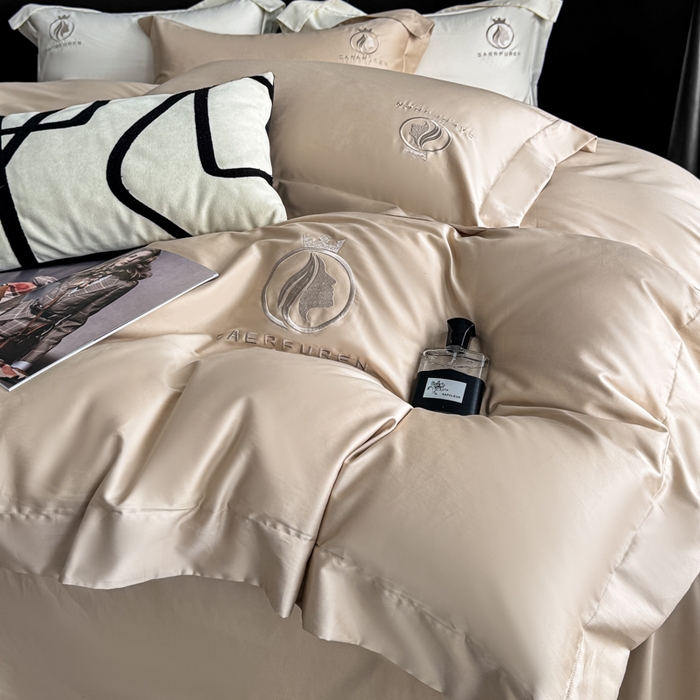 91家纺网 家纺一手货源 找家纺 盛凡家纺 2026春夏新款全棉纯棉100支长绒棉绣花四件套--萨尔夫人 萨尔夫人-卡其