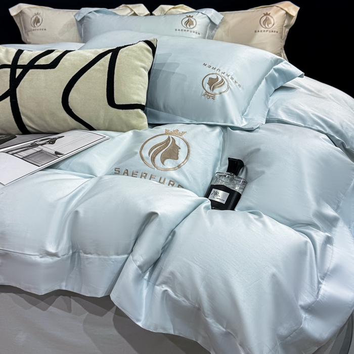 91家纺网 家纺一手货源 找家纺 盛凡家纺 2026春夏新款全棉纯棉100支长绒棉绣花四件套--萨尔夫人 萨尔夫人-迷雾蓝