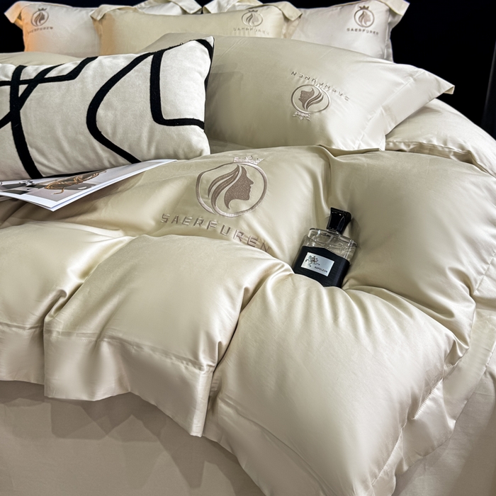 91家纺网 家纺一手货源 找家纺 盛凡家纺 2026春夏新款全棉纯棉100支长绒棉绣花四件套--萨尔夫人 萨尔夫人-奶茶色