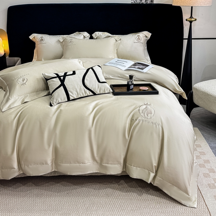 91家纺网 家纺一手货源 找家纺 盛凡家纺 2026春夏新款全棉纯棉100支长绒棉绣花四件套--萨尔夫人 萨尔夫人-奶茶色