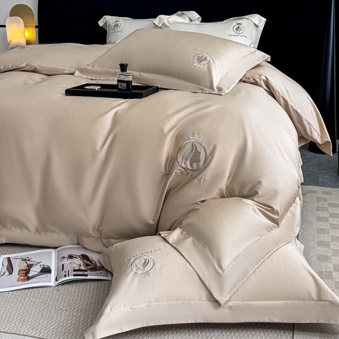 91家纺网 家纺一手货源 找家纺 盛凡家纺 2026春夏新款全棉纯棉100支长绒棉绣花四件套--萨尔夫人 萨尔夫人-卡其