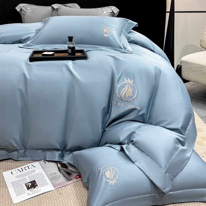 91家纺网 家纺一手货源 找家纺 盛凡家纺 2026春夏新款全棉纯棉100支长绒棉绣花四件套--萨尔夫人 萨尔夫人-蓝灰