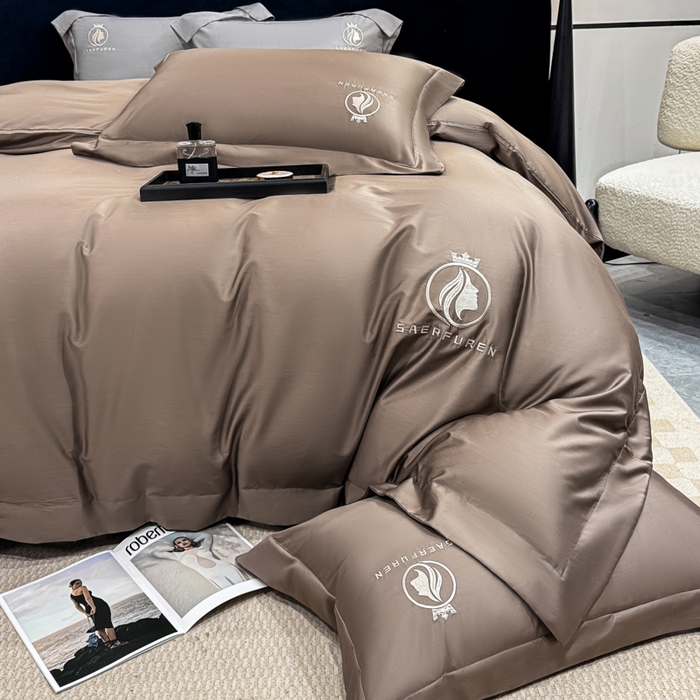 91家纺网 家纺一手货源 找家纺 盛凡家纺 2026春夏新款全棉纯棉100支长绒棉绣花四件套--萨尔夫人 萨尔夫人-奶咖