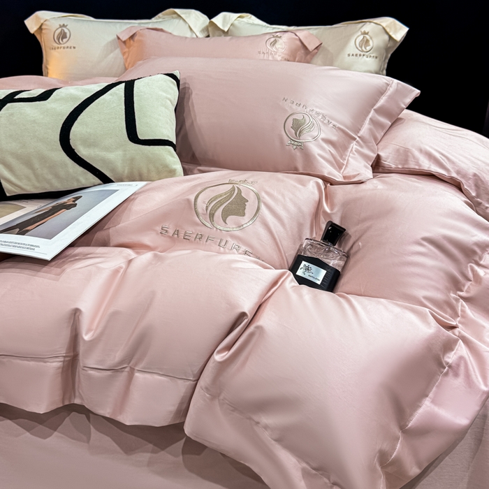 91家纺网 家纺一手货源 找家纺 盛凡家纺 2026春夏新款全棉纯棉100支长绒棉绣花四件套--萨尔夫人 萨尔夫人-豆沙