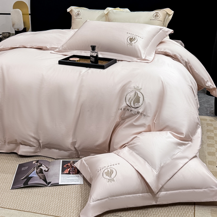 91家纺网 家纺一手货源 找家纺 盛凡家纺 2026春夏新款全棉纯棉100支长绒棉绣花四件套--萨尔夫人 萨尔夫人-暖心粉