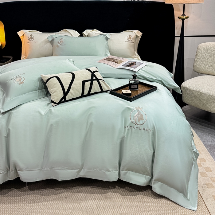 91家纺网 家纺一手货源 找家纺 盛凡家纺 2026春夏新款全棉纯棉100支长绒棉绣花四件套--萨尔夫人 萨尔夫人-天青色