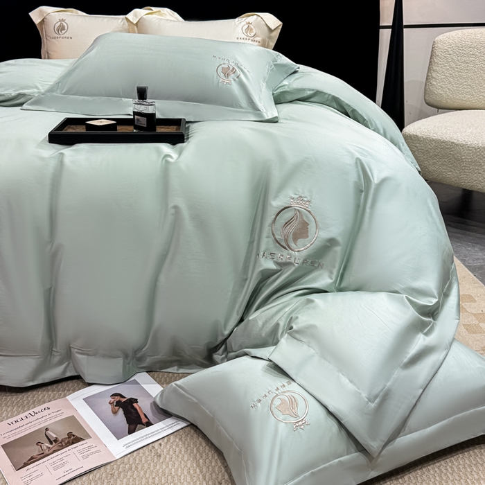 91家纺网 家纺一手货源 找家纺 盛凡家纺 2026春夏新款全棉纯棉100支长绒棉绣花四件套--萨尔夫人 萨尔夫人-天青色