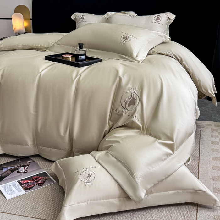 91家纺网 家纺一手货源 找家纺 盛凡家纺 2026春夏新款全棉纯棉100支长绒棉绣花四件套--萨尔夫人 萨尔夫人-奶茶色