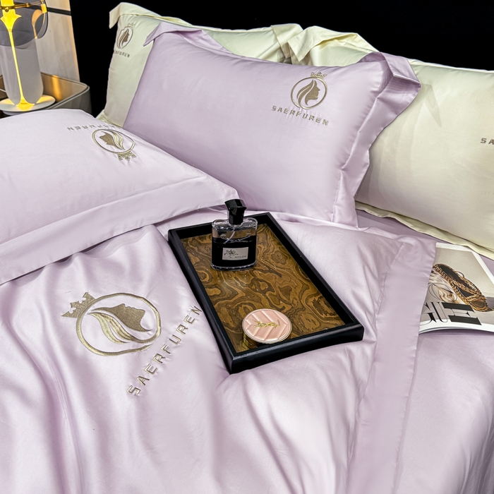 91家纺网 家纺一手货源 找家纺 盛凡家纺 2026春夏新款全棉纯棉100支长绒棉绣花四件套--萨尔夫人 萨尔夫人-浅紫