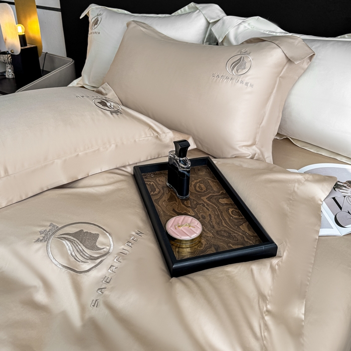 91家纺网 家纺一手货源 找家纺 盛凡家纺 2026春夏新款全棉纯棉100支长绒棉绣花四件套--萨尔夫人 萨尔夫人-卡其