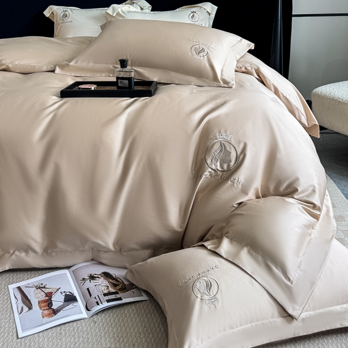 91家纺网 家纺一手货源 找家纺 盛凡家纺 2026春夏新款全棉纯棉100支长绒棉绣花四件套--萨尔夫人 萨尔夫人-卡其