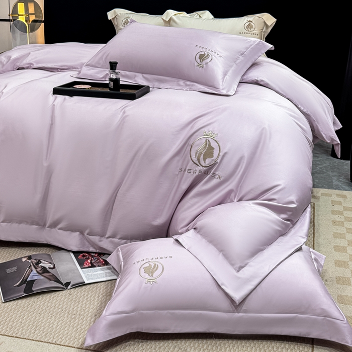 91家纺网 家纺一手货源 找家纺 盛凡家纺 2026春夏新款全棉纯棉100支长绒棉绣花四件套--萨尔夫人 萨尔夫人-浅紫