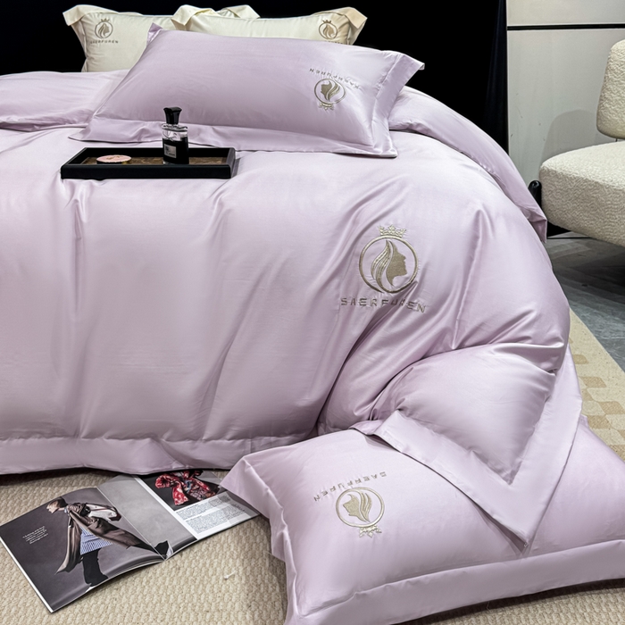 91家纺网 家纺一手货源 找家纺 盛凡家纺 2026春夏新款全棉纯棉100支长绒棉绣花四件套--萨尔夫人 萨尔夫人-浅紫