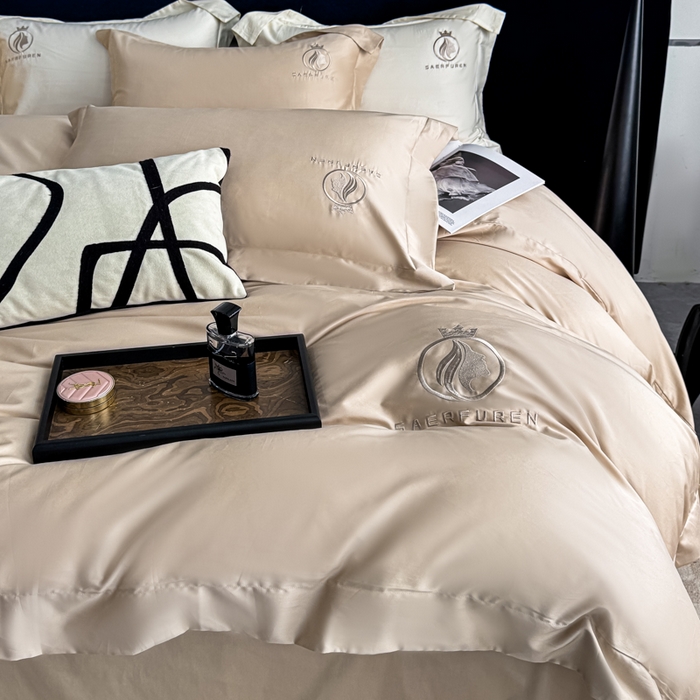 91家纺网 家纺一手货源 找家纺 盛凡家纺 2026春夏新款全棉纯棉100支长绒棉绣花四件套--萨尔夫人 萨尔夫人-卡其