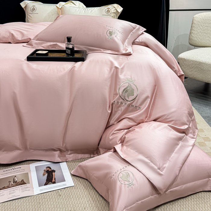 91家纺网 家纺一手货源 找家纺 盛凡家纺 2026春夏新款全棉纯棉100支长绒棉绣花四件套--萨尔夫人 萨尔夫人-豆沙