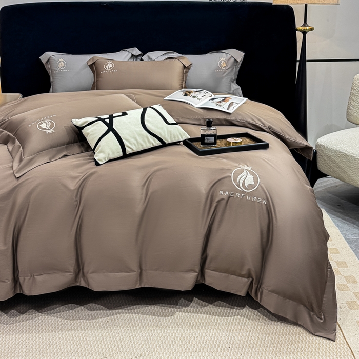 91家纺网 家纺一手货源 找家纺 盛凡家纺 2026春夏新款全棉纯棉100支长绒棉绣花四件套--萨尔夫人 萨尔夫人-奶咖