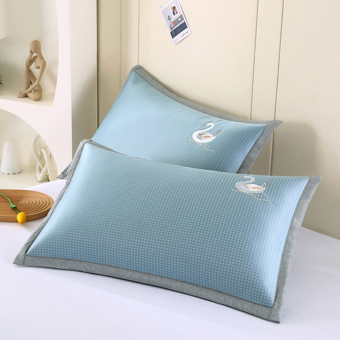 91家纺网 家纺一手货源 找家纺 小牛席业 2026新款华夫格天鹅冰丝夏凉枕套夏凉枕套冰丝枕套藤枕套冰藤枕套冰丝枕套竹枕套凉席枕套豆豆枕套 华夫格天鹅冰丝夏凉枕套-蓝色