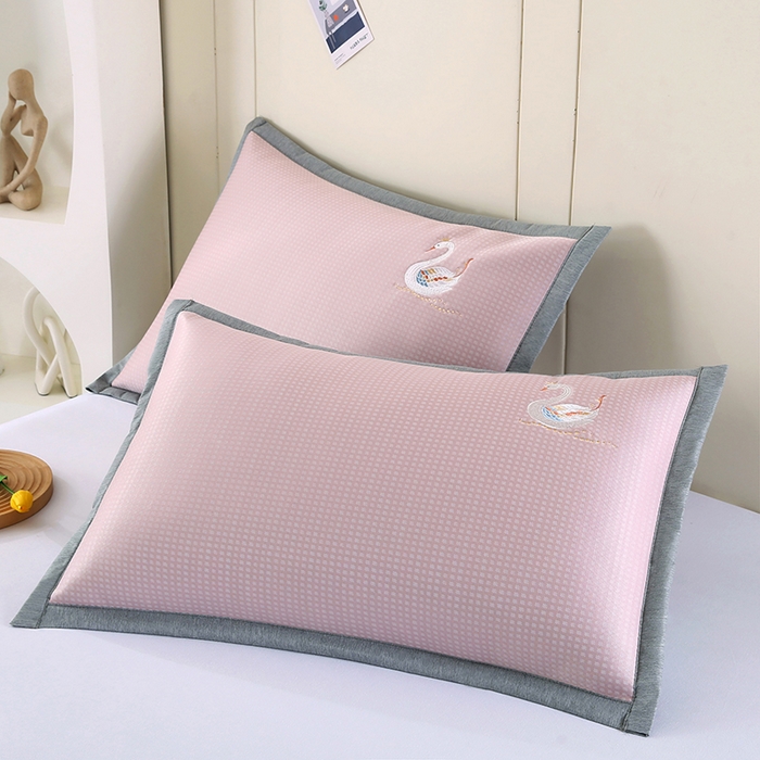 91家纺网 家纺一手货源 找家纺 小牛席业 2026新款华夫格天鹅冰丝夏凉枕套夏凉枕套冰丝枕套藤枕套冰藤枕套冰丝枕套竹枕套凉席枕套豆豆枕套 华夫格天鹅冰丝夏凉枕套-粉色