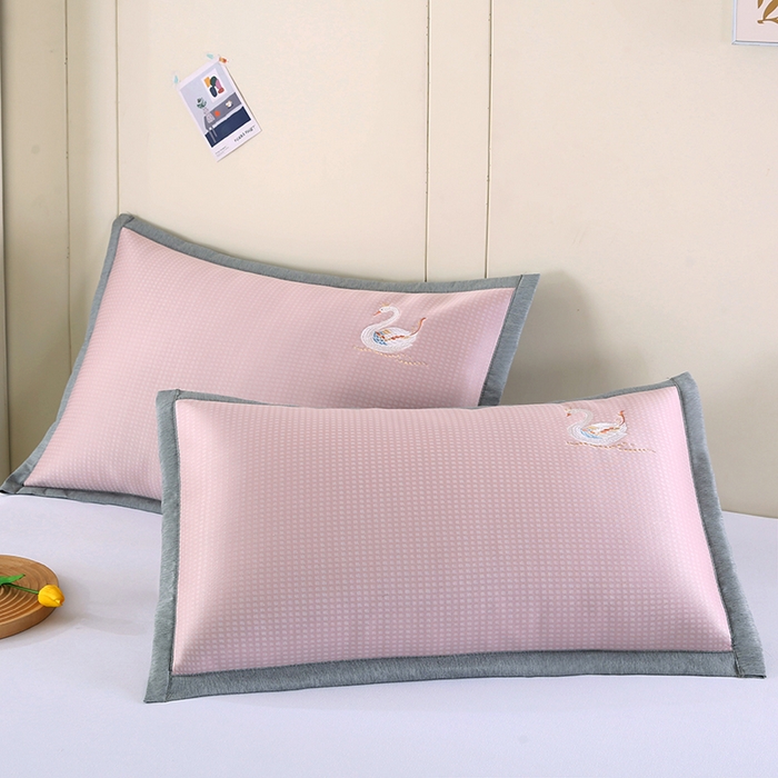 91家纺网 家纺一手货源 找家纺 小牛席业 2026新款华夫格天鹅冰丝夏凉枕套夏凉枕套冰丝枕套藤枕套冰藤枕套冰丝枕套竹枕套凉席枕套豆豆枕套 华夫格天鹅冰丝夏凉枕套-粉色