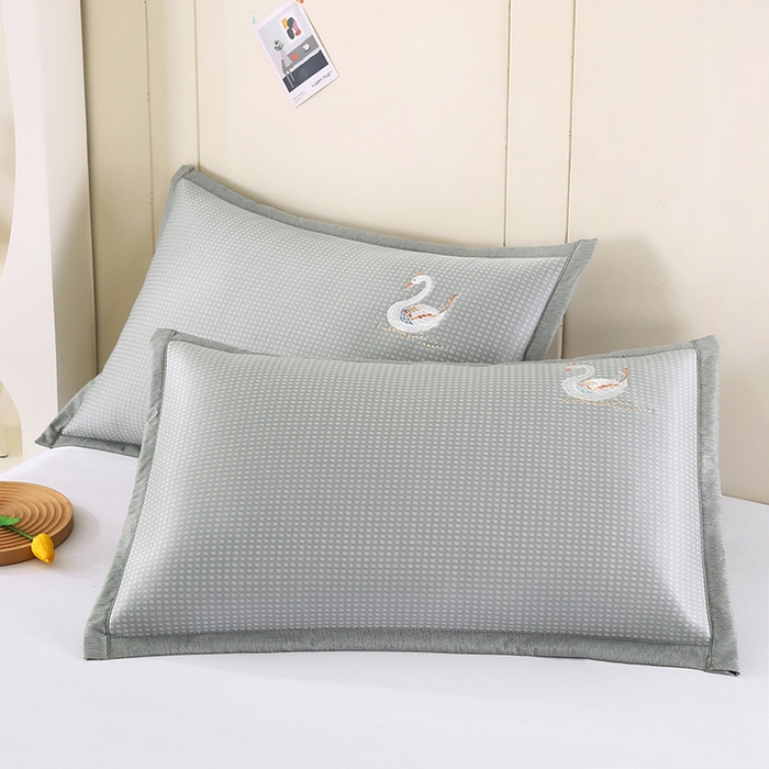 小牛席业 2026新款华夫格天鹅冰丝夏凉枕套夏凉枕套冰丝枕套藤枕套冰藤枕套冰丝枕套竹枕套凉席枕套豆豆枕套 华夫格天鹅冰丝夏凉枕套-灰色