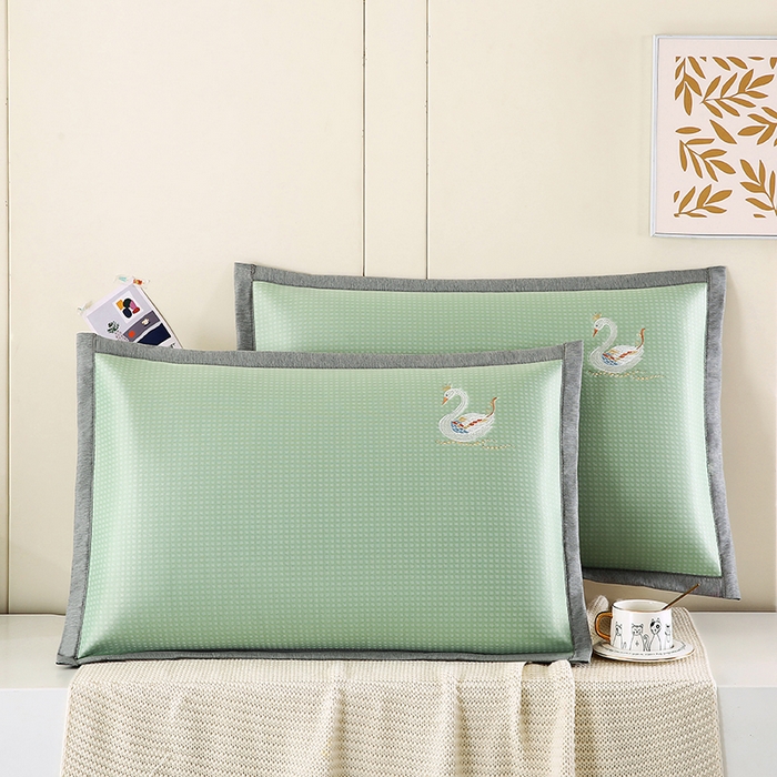 91家纺网 家纺一手货源 找家纺 小牛席业 2026新款华夫格天鹅冰丝夏凉枕套夏凉枕套冰丝枕套藤枕套冰藤枕套冰丝枕套竹枕套凉席枕套豆豆枕套 华夫格天鹅冰丝夏凉枕套-绿色
