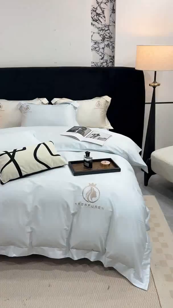 91家纺网 家纺一手货源 找家纺 盛凡家纺 2026春夏新款全棉纯棉100支长绒棉绣花四件套--萨尔夫人 萨尔夫人-迷雾蓝