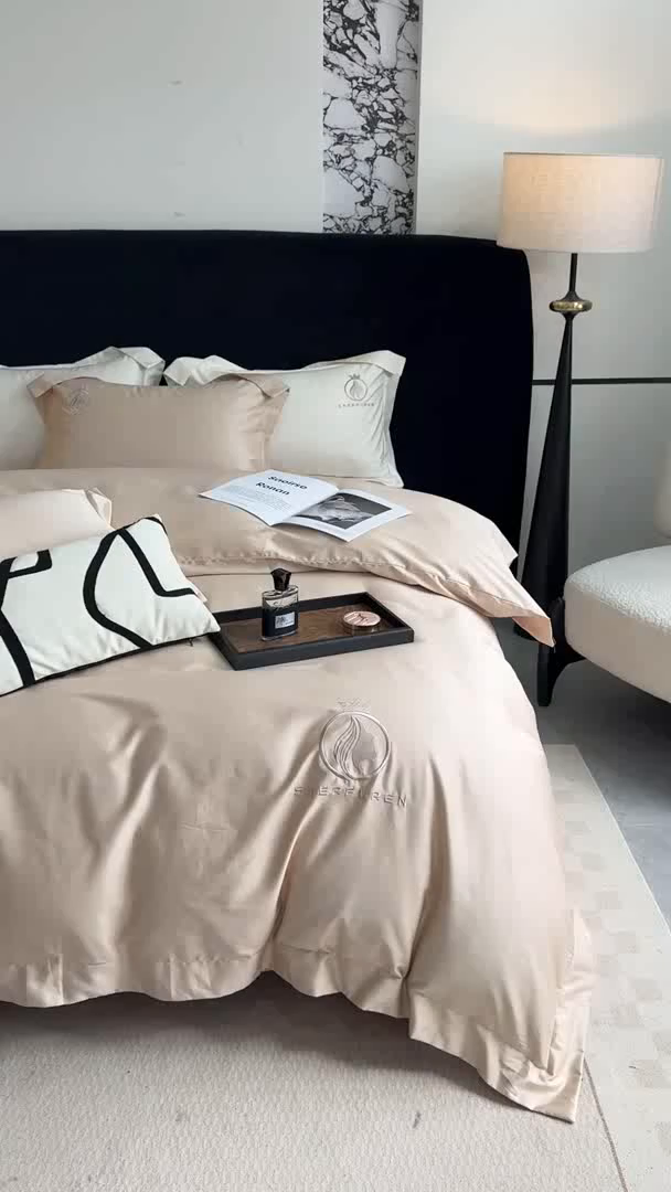 91家纺网 家纺一手货源 找家纺 盛凡家纺 2026春夏新款全棉纯棉100支长绒棉绣花四件套--萨尔夫人 萨尔夫人-卡其