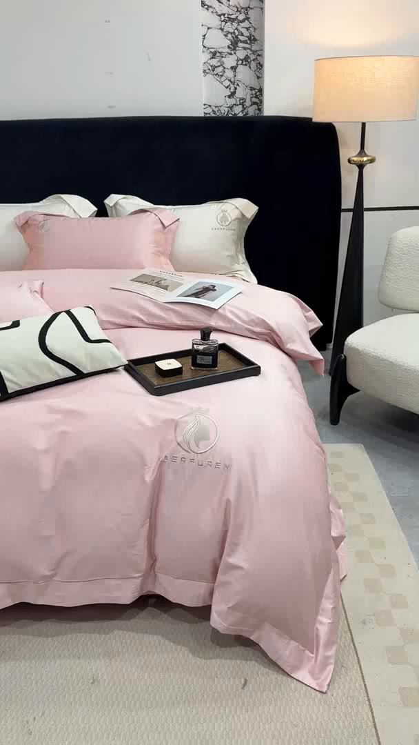 91家纺网 家纺一手货源 找家纺 盛凡家纺 2026春夏新款全棉纯棉100支长绒棉绣花四件套--萨尔夫人 萨尔夫人-豆沙