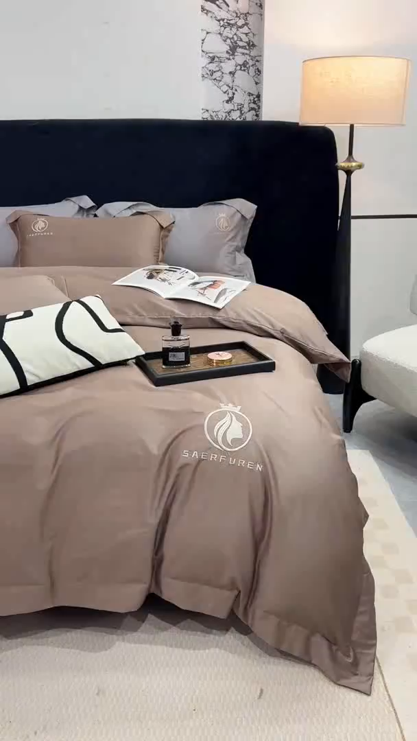 91家纺网 家纺一手货源 找家纺 盛凡家纺 2026春夏新款全棉纯棉100支长绒棉绣花四件套--萨尔夫人 萨尔夫人-奶咖