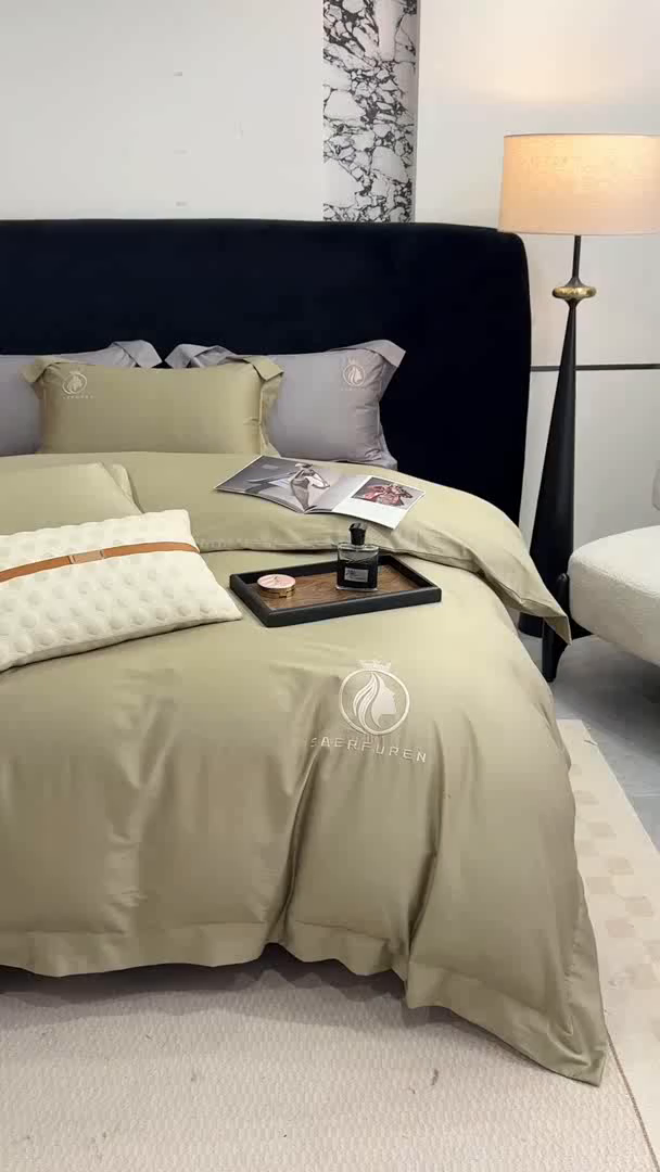 91家纺网 家纺一手货源 找家纺 盛凡家纺 2026春夏新款全棉纯棉100支长绒棉绣花四件套--萨尔夫人 萨尔夫人-橄榄绿