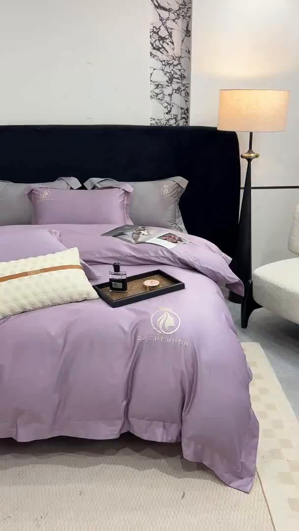 91家纺网 家纺一手货源 找家纺 盛凡家纺 2026春夏新款全棉纯棉100支长绒棉绣花四件套--萨尔夫人 萨尔夫人-烟紫