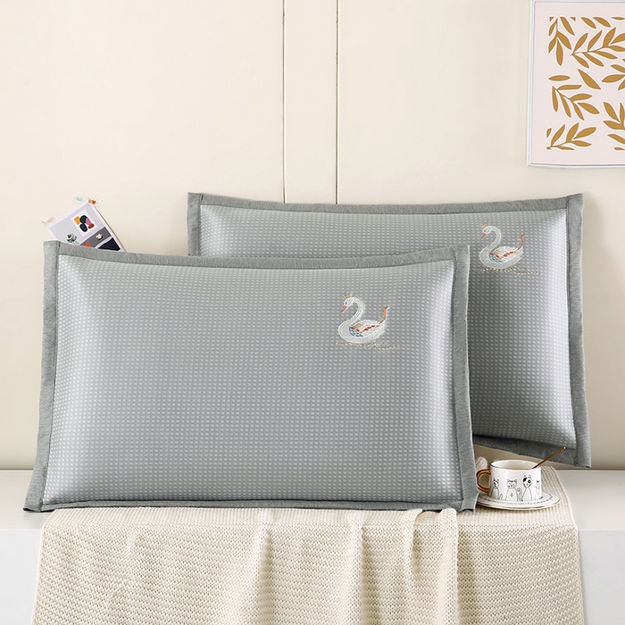 91家纺网 家纺一手货源 找家纺 小牛席业 2026新款华夫格天鹅冰丝夏凉枕套夏凉枕套冰丝枕套藤枕套冰藤枕套冰丝枕套竹枕套凉席枕套豆豆枕套 华夫格天鹅冰丝夏凉枕套-灰色