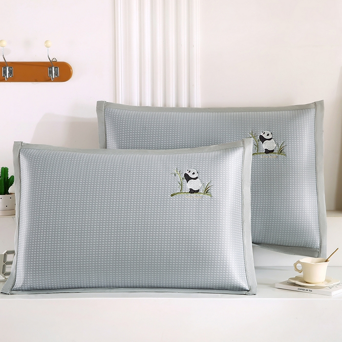 小牛席业 2026新款华夫格爱家熊猫夏凉枕套凉枕套冰丝枕套藤枕套冰藤枕套冰丝枕套竹枕套凉席枕套豆豆枕套 灰色