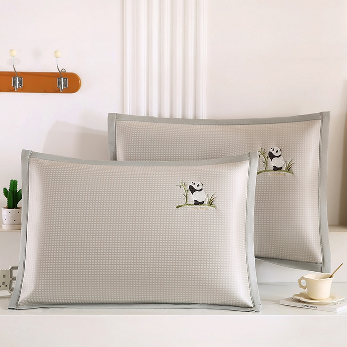 小牛席业 2026新款华夫格爱家熊猫夏凉枕套凉枕套冰丝枕套藤枕套冰藤枕套冰丝枕套竹枕套凉席枕套豆豆枕套 香槟