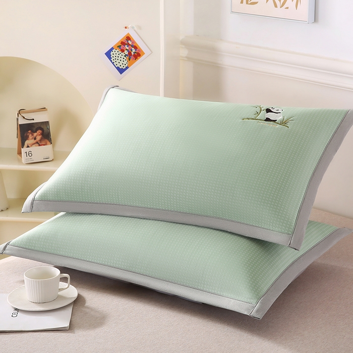 91家纺网 家纺一手货源 找家纺 小牛席业 2026新款华夫格爱家熊猫夏凉枕套凉枕套冰丝枕套藤枕套冰藤枕套冰丝枕套竹枕套凉席枕套豆豆枕套 绿色