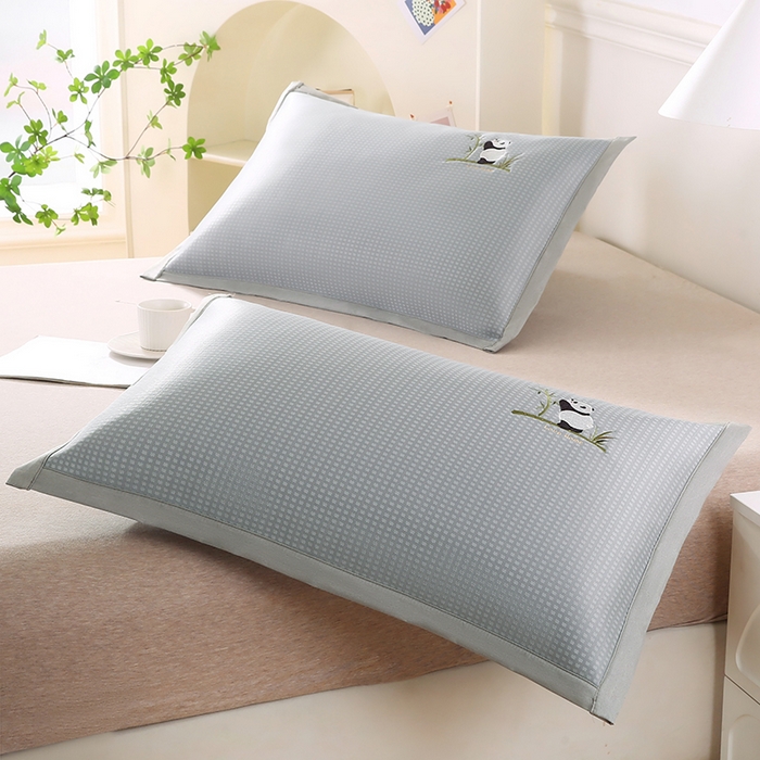 91家纺网 家纺一手货源 找家纺 小牛席业 2026新款华夫格爱家熊猫夏凉枕套凉枕套冰丝枕套藤枕套冰藤枕套冰丝枕套竹枕套凉席枕套豆豆枕套 灰色