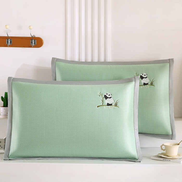 小牛席业 2026新款华夫格爱家熊猫夏凉枕套凉枕套冰丝枕套藤枕套冰藤枕套冰丝枕套竹枕套凉席枕套豆豆枕套 绿色