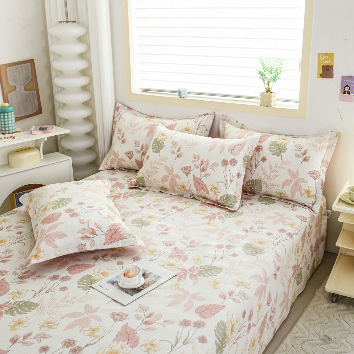 缘舒家纺 2026新款全棉纯棉印花单枕套枕套单件 叶柔-粉