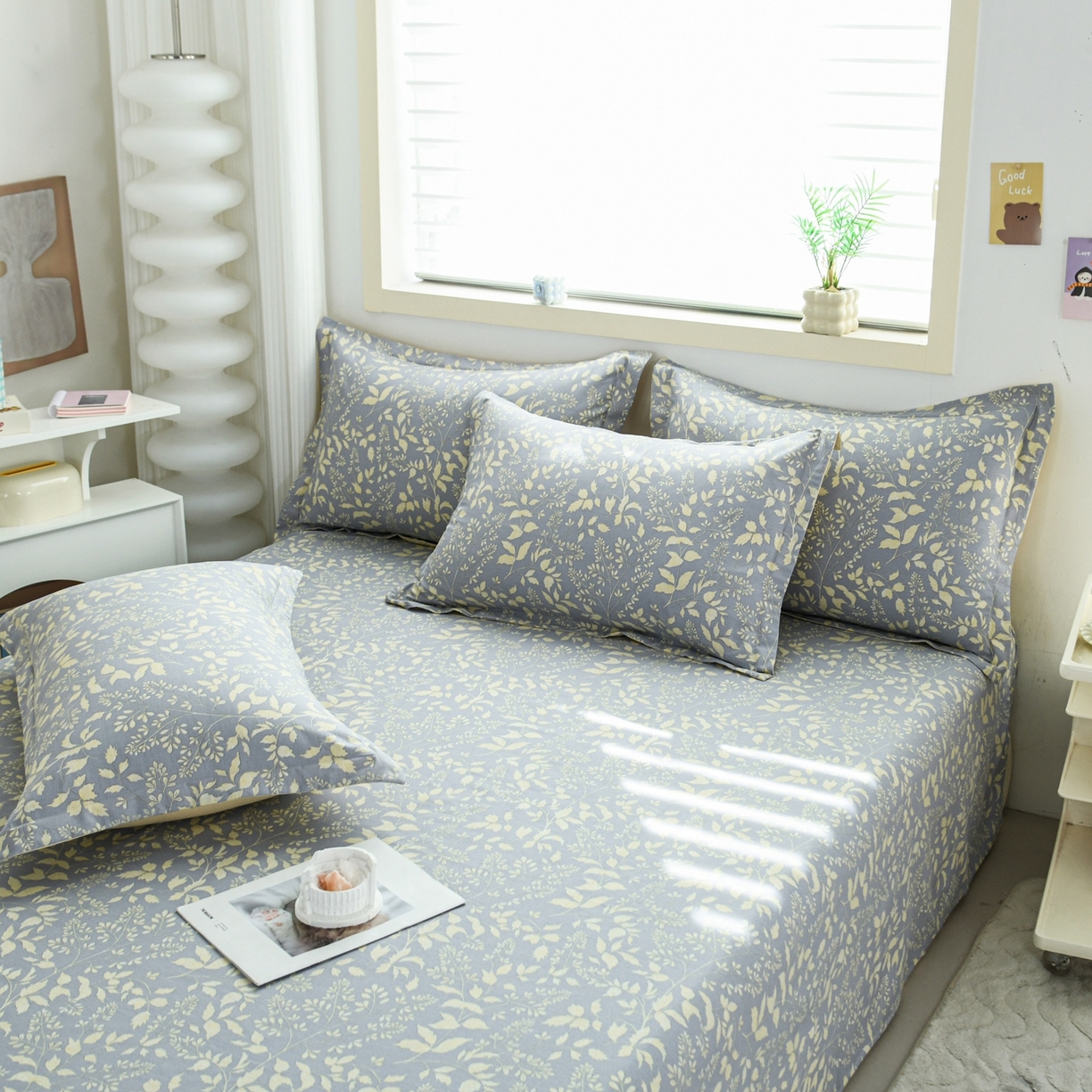 缘舒家纺 2026新款全棉纯棉印花单枕套枕套单件 叶韵-灰