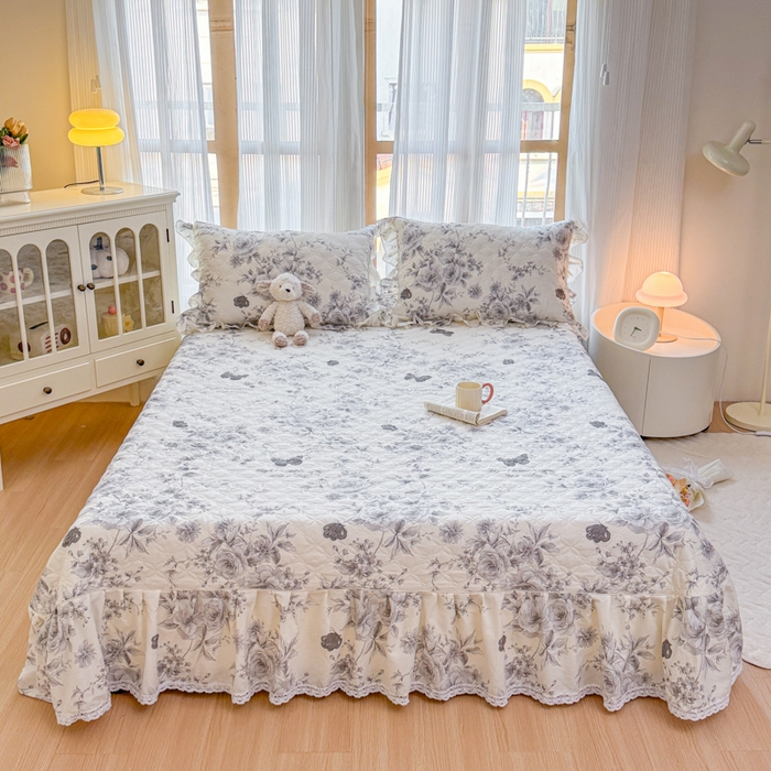 91家纺网 家纺一手货源 找家纺 （总）爱妮玖玖 2026新款小蕾丝印花夹棉单床盖床盖单件单品床盖