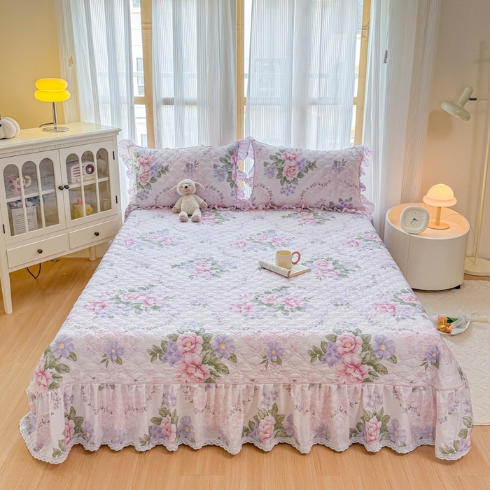 91家纺网 家纺一手货源 找家纺 （总）爱妮玖玖 2026新款小蕾丝印花夹棉单床盖床盖单件单品床盖