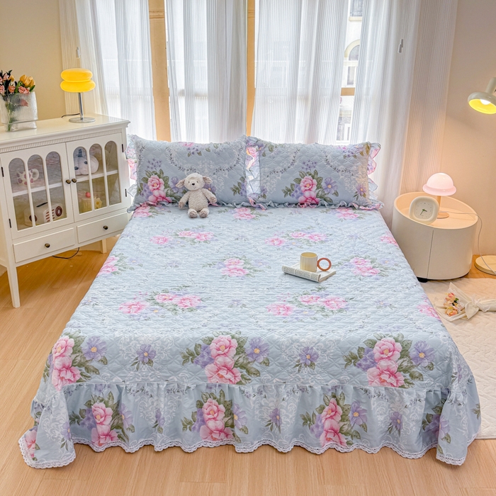 91家纺网 家纺一手货源 找家纺 （总）爱妮玖玖 2026新款小蕾丝印花夹棉单床盖床盖单件单品床盖