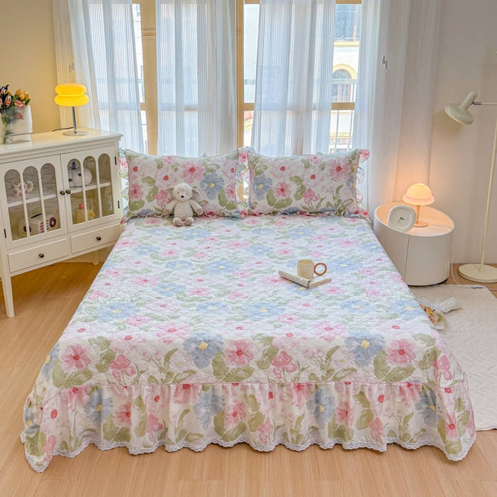 91家纺网 家纺一手货源 找家纺 （总）爱妮玖玖 2026新款小蕾丝印花夹棉单床盖床盖单件单品床盖