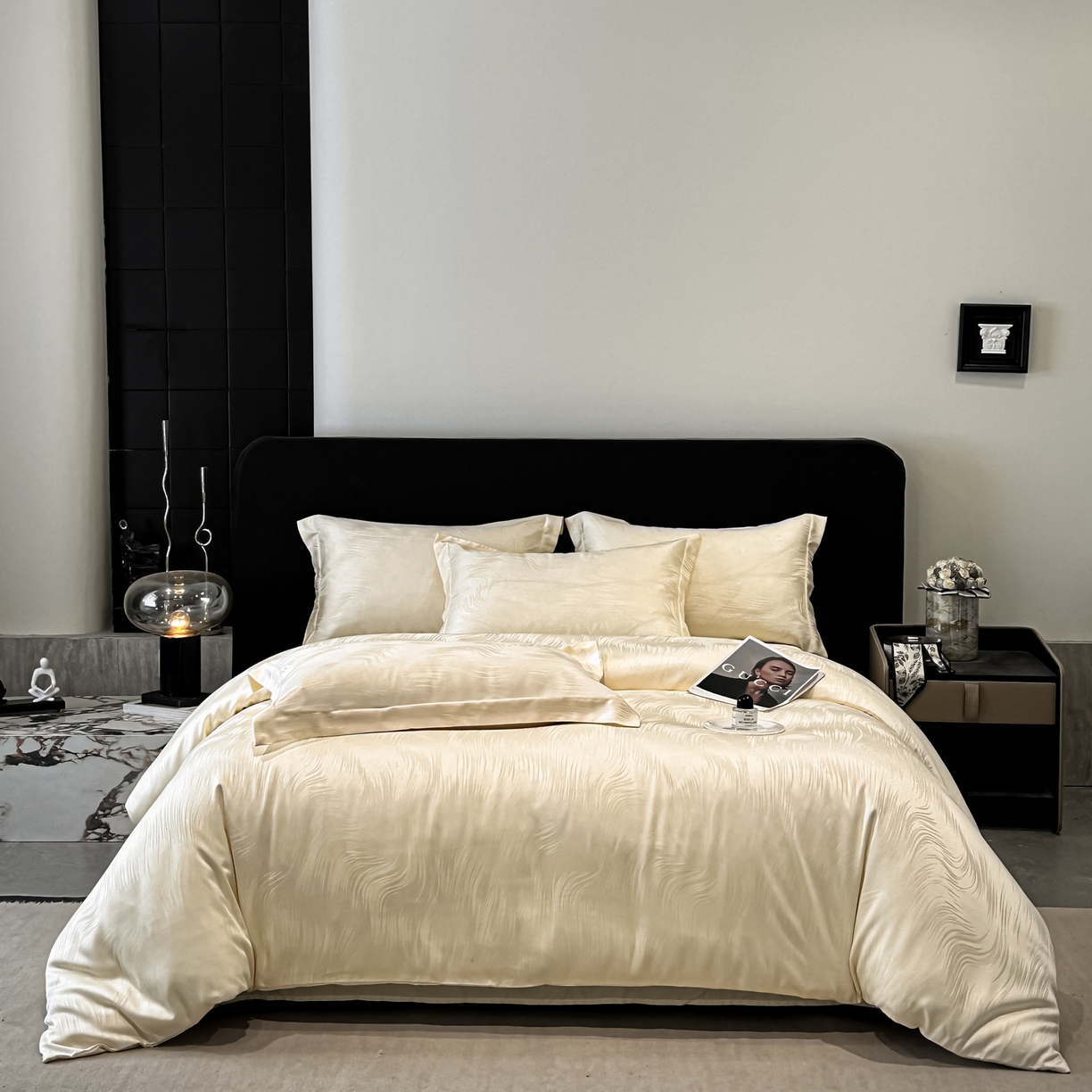 91家纺网 家纺一手货源 找家纺 （总）慕晨 2026新款莱赛尔提花被套四件套高级简奢款天丝4件套直播热款