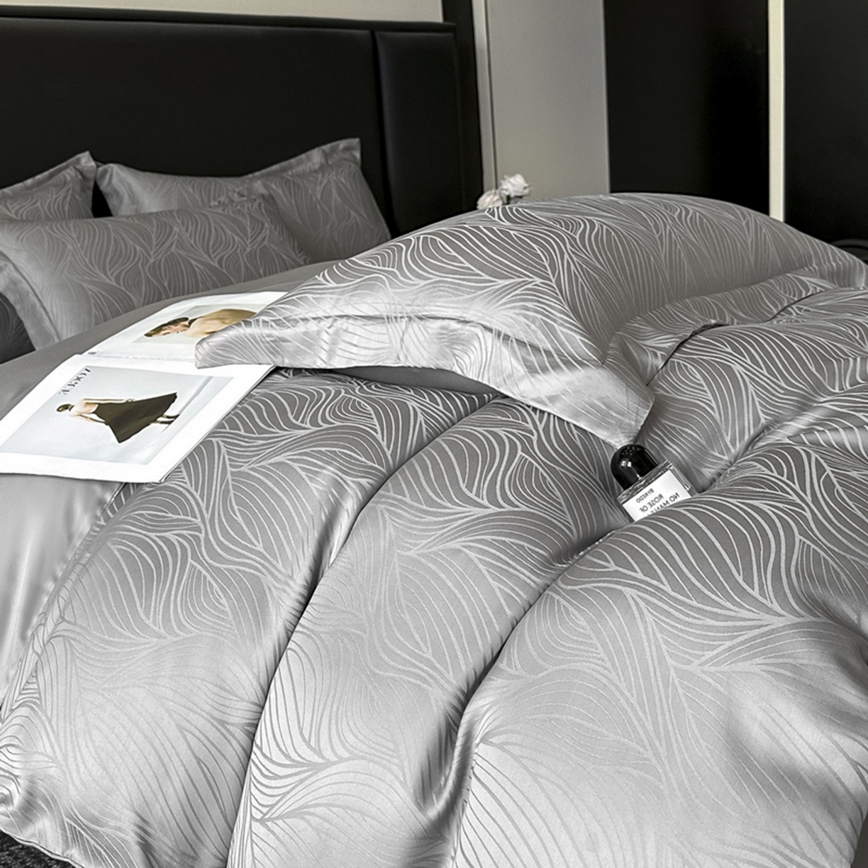 91家纺网 家纺一手货源 找家纺 慕晨 2026新款莱赛尔提花被套四件套高级简奢款天丝4件套直播热款 波雅