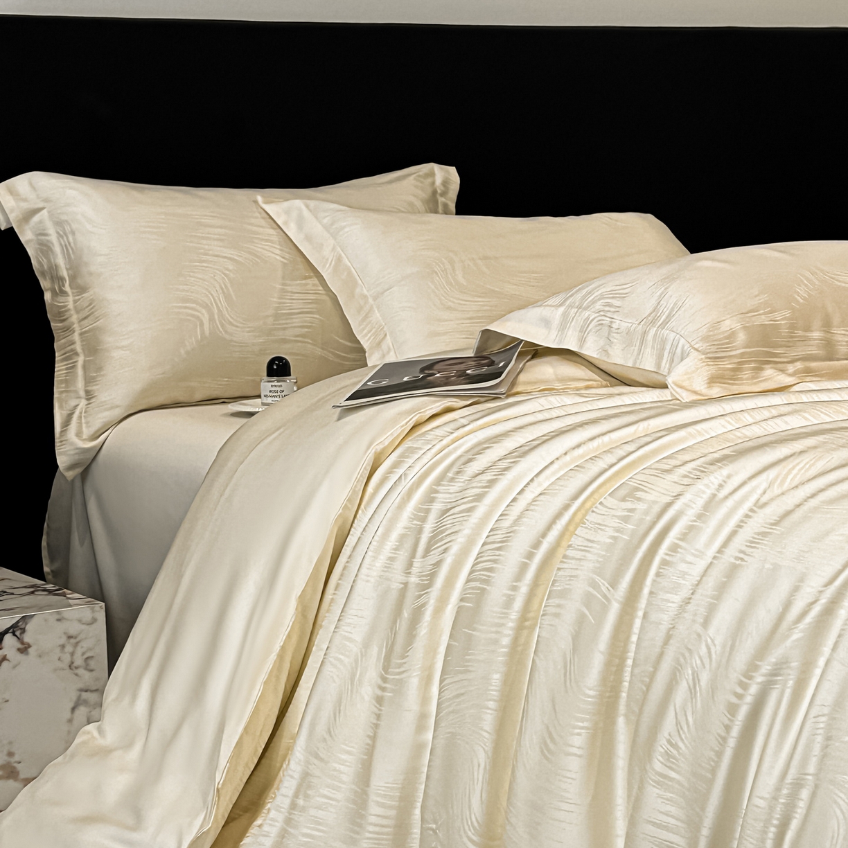 慕晨 2026新款莱赛尔提花被套四件套高级简奢款天丝4件套直播热款 随意