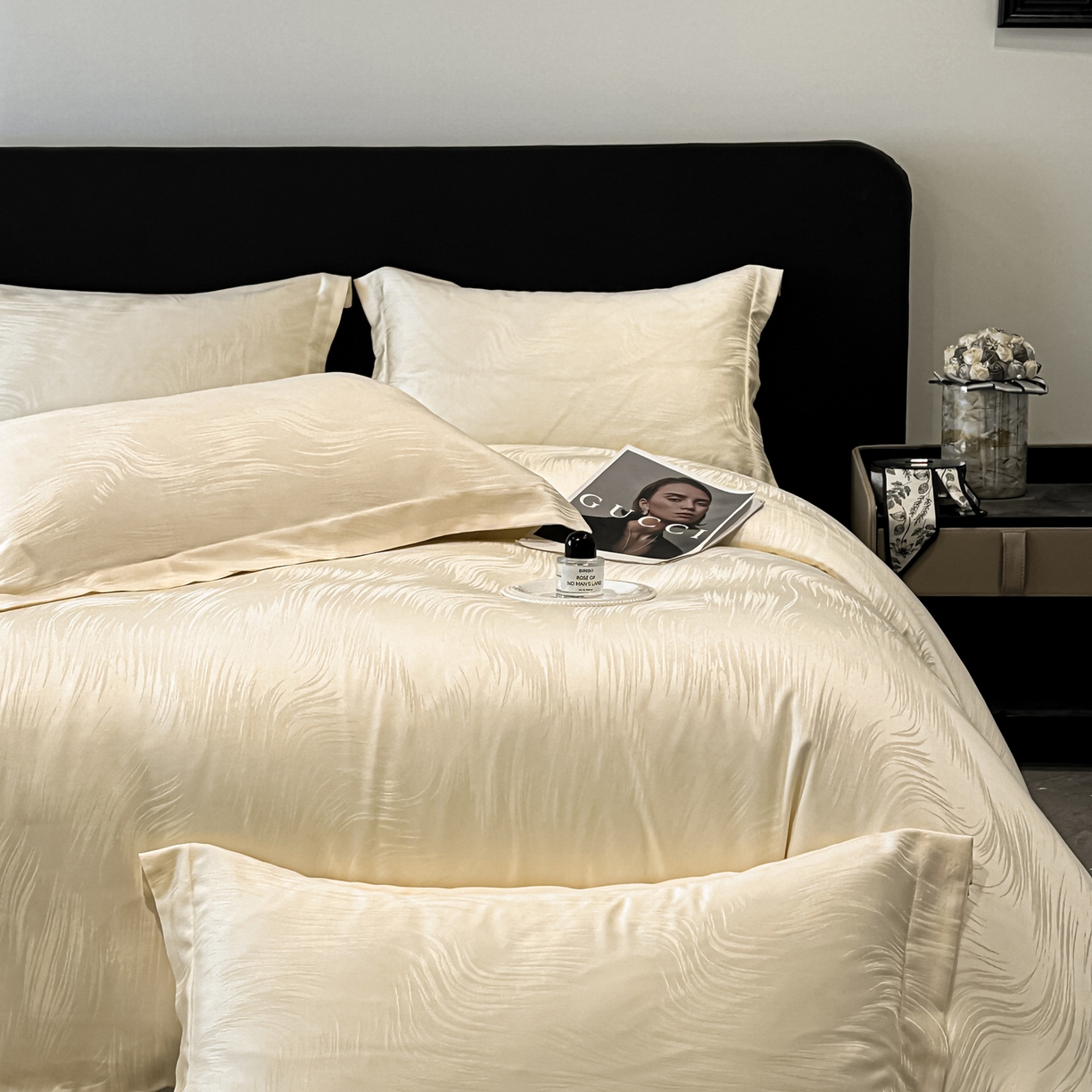 91家纺网 家纺一手货源 找家纺 慕晨 2026新款莱赛尔提花被套四件套高级简奢款天丝4件套直播热款 随意