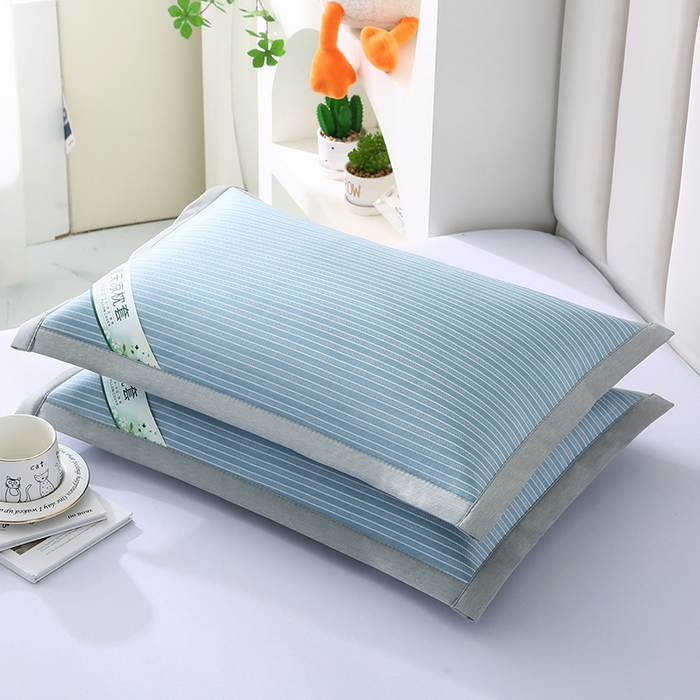 91家纺网 家纺一手货源 找家纺 小牛席业 2026新款经典条纹-冰丝夏凉枕套 蓝色